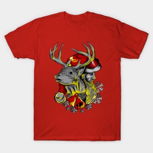 SANTA AND THE DEER (CHRISTMAS THEME) T-Shirt